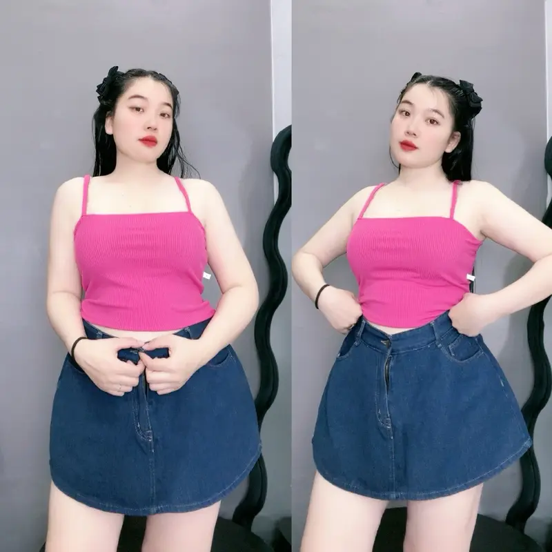 Áo hai dây bigsize nữ dáng áo croptop sành điệu vải thun gân co giãn 50-95kg G118 Women Nhung 3