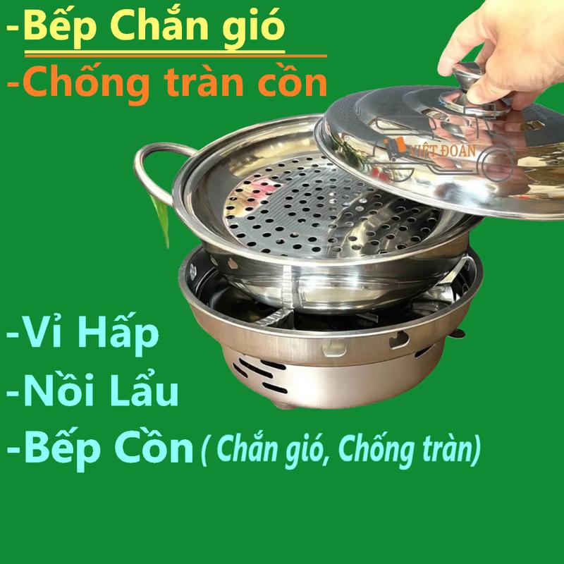  V- Bộ Bếp Cồn chắn gió chống tràn cồn   Nồi Lẩu + VĨ HẤP. Chất liệu INOX không rỉ. Combo bộ bếp cồn nồi lẩu dê hấp nồi  cù 