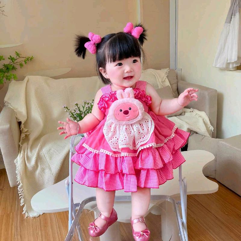 đầm lolita 3 tang màu hồng , thỏ chất thô cotton cho bé từ 5kg đến 20kg Vải Cotton 0