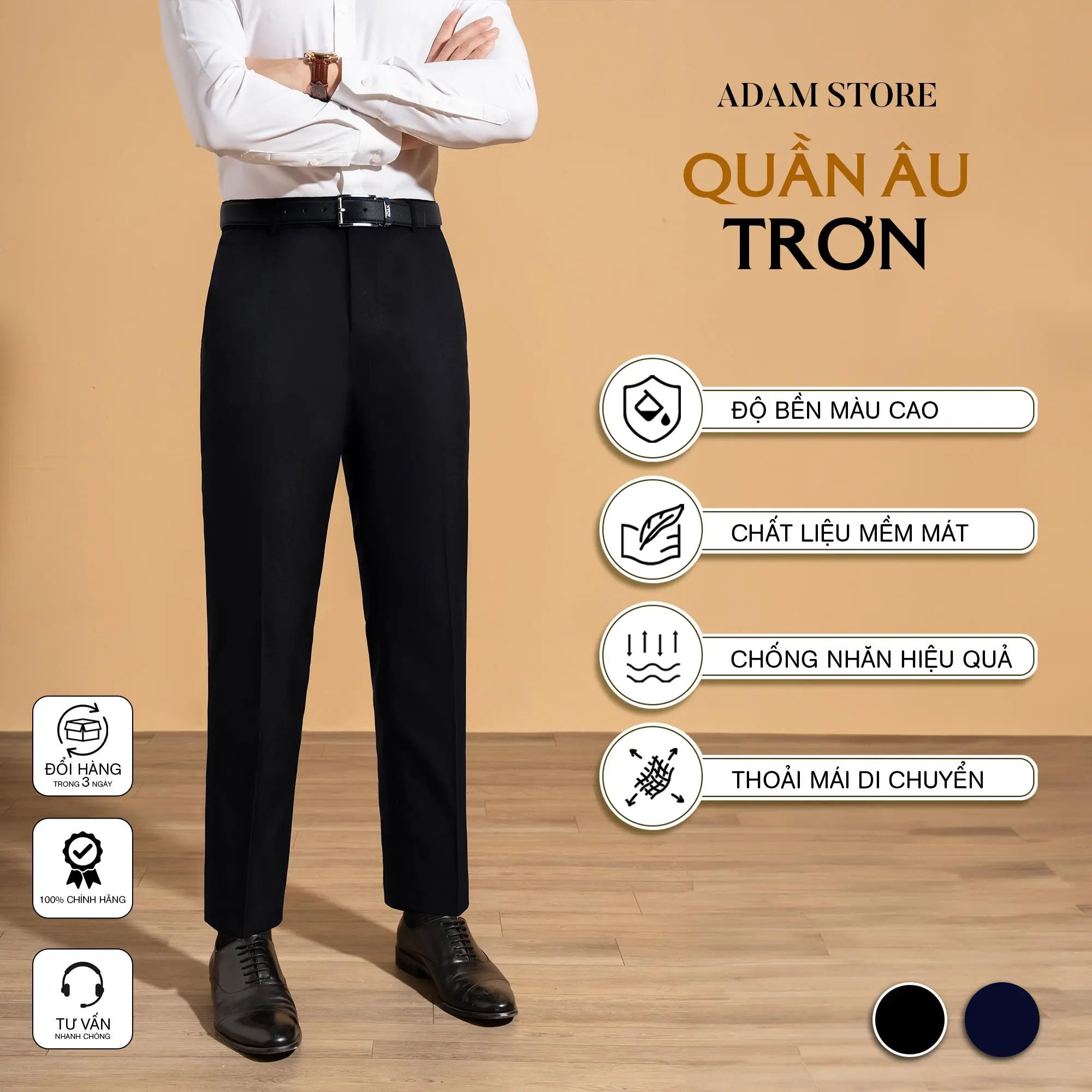 QUẦN ÂU ADAM STORE ĐEN TRƠN Q291 Nam Menswear