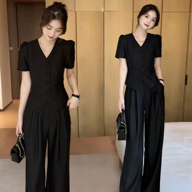 Bộ Đồ Thời Trang Mùa Hè, Áo ngắn Tay Thanh Lịch Bó Sát Áo Khoác Ngắn, Quần Dài Ống Đứng, Bộ Đơn / Bộ 0