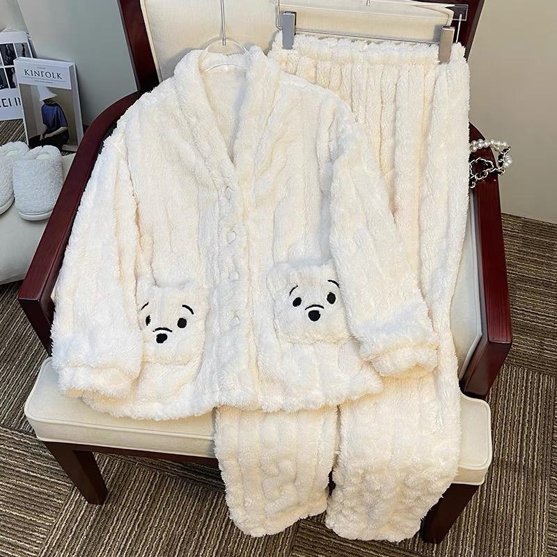 [QC]Bộ ngủ nữ dài tay quần dài chất lông mềm mại ấm áp mùa đông Women Quần Ngủ Áo đồ ngủ dễ thương đồ ngủ mặc nhà set đồ ngủ đông TỔNG choàng