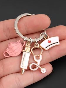 Llavero con temática de enfermera, diseño lindo de máscara de enfermera, jeringa y estetoscopio para mujeres y hombres, accesorios de moda para decoración de bolsas