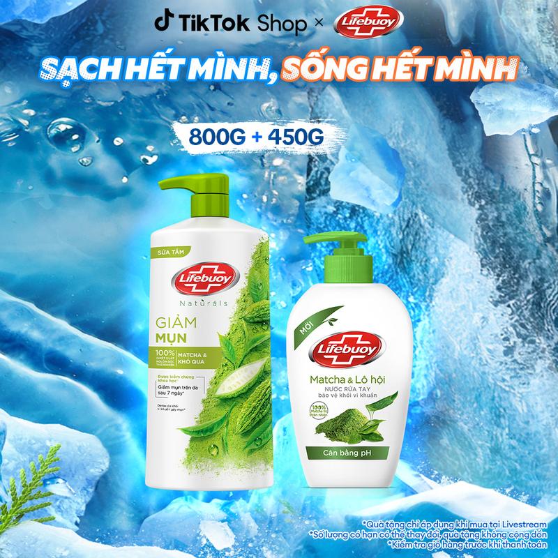   KOL Live 2  Bộ Đôi Sữa Tắm Lifebuoy Detox Matcha & Khổ Qua Hỗ Trợ Da Khỏi Vi Khuẩn Gây Mụn Chai 800g + Nước Rửa Tay Lifebuoy Công thức Vitamin+ Matcha & Lô Hội Giúp Cân Bằng pH Cho Da Tay Chai 450g  2  