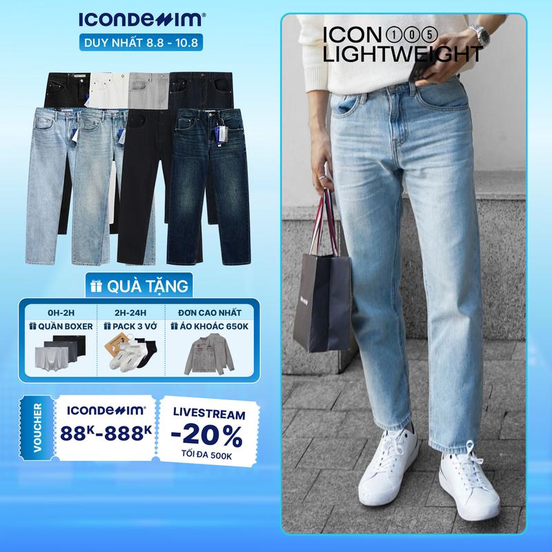 Quần jeans nam ICONDENIM, quần bò ống suông, công nghệ Lightweight siêu nhẹ, chống nhăn tốt ICON105
