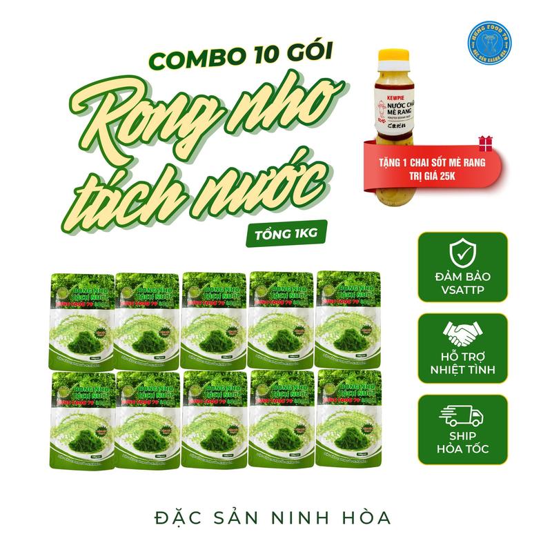  Hưng Food 79  Combo 10 Túi 100g Loại 1 Chuẩn Xuất Khẩu Rong Nho Tách Nước - Đặc sản Ninh Hòa và Chai Sốt Mè Rang Snack Ăn Vặt - hằng du mục combo doanvat Cay biển 