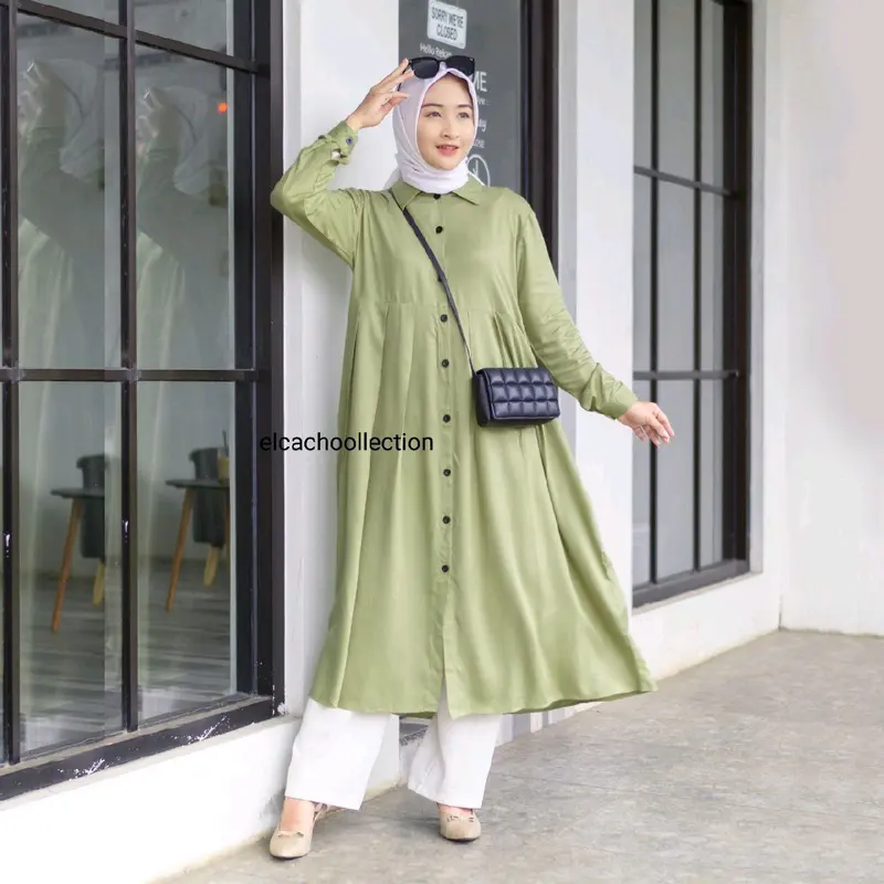 Afifah long tunik Muslimah Kain Rayon Tebal // baju tunik Panjang full Rempel dan Kancing 6
