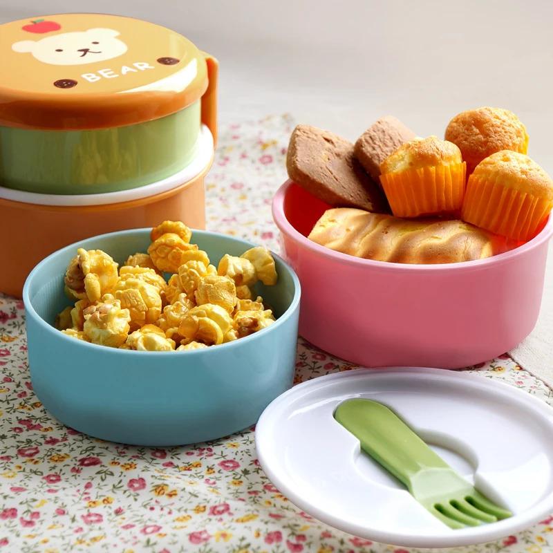 Cute Animal Lunch Box Japanese Double-layer Round Mini Bento Box Children's Fruit Box Snack Box Microwave Kids Lunch Box 540ml 1