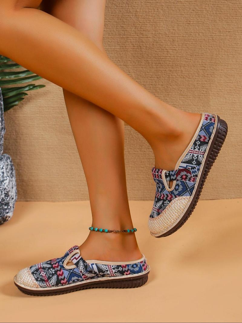 Product Introduction of Colorful Ethnic Pattern Braided Slip on Flats, Lightweight Round Toe Shoes for Daily Wear, Breathable Shoes for Daily Wear 14
