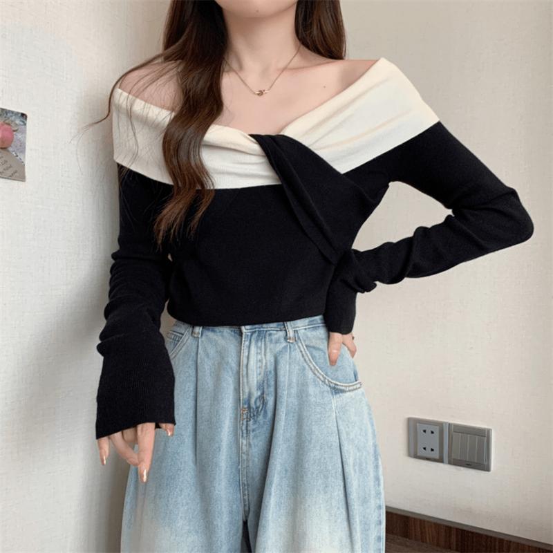 Product Introduction of Áo len trễ vai dài tay thu đông xoắn ngực chất len dệt kim phong cách trẻ trung sang trọng AL38 12