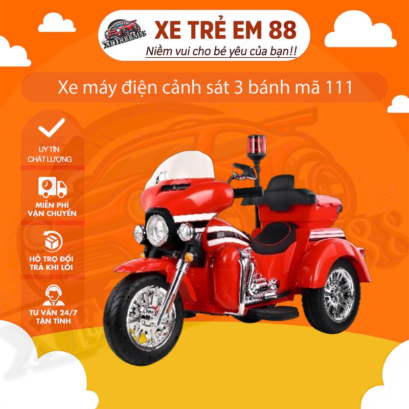 Xe máy điện cảnh sát 3 bánh mã 111 cho bé loại to đại 2 động cơ ghế da có nhạc đèn kết nối USB cho bé 2-8t Đồ Chơi