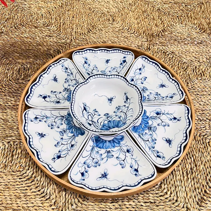 Bộ bát đĩa hoa mặt trời hoạ tiết SEN CHUỒN VẼ KỸ 2