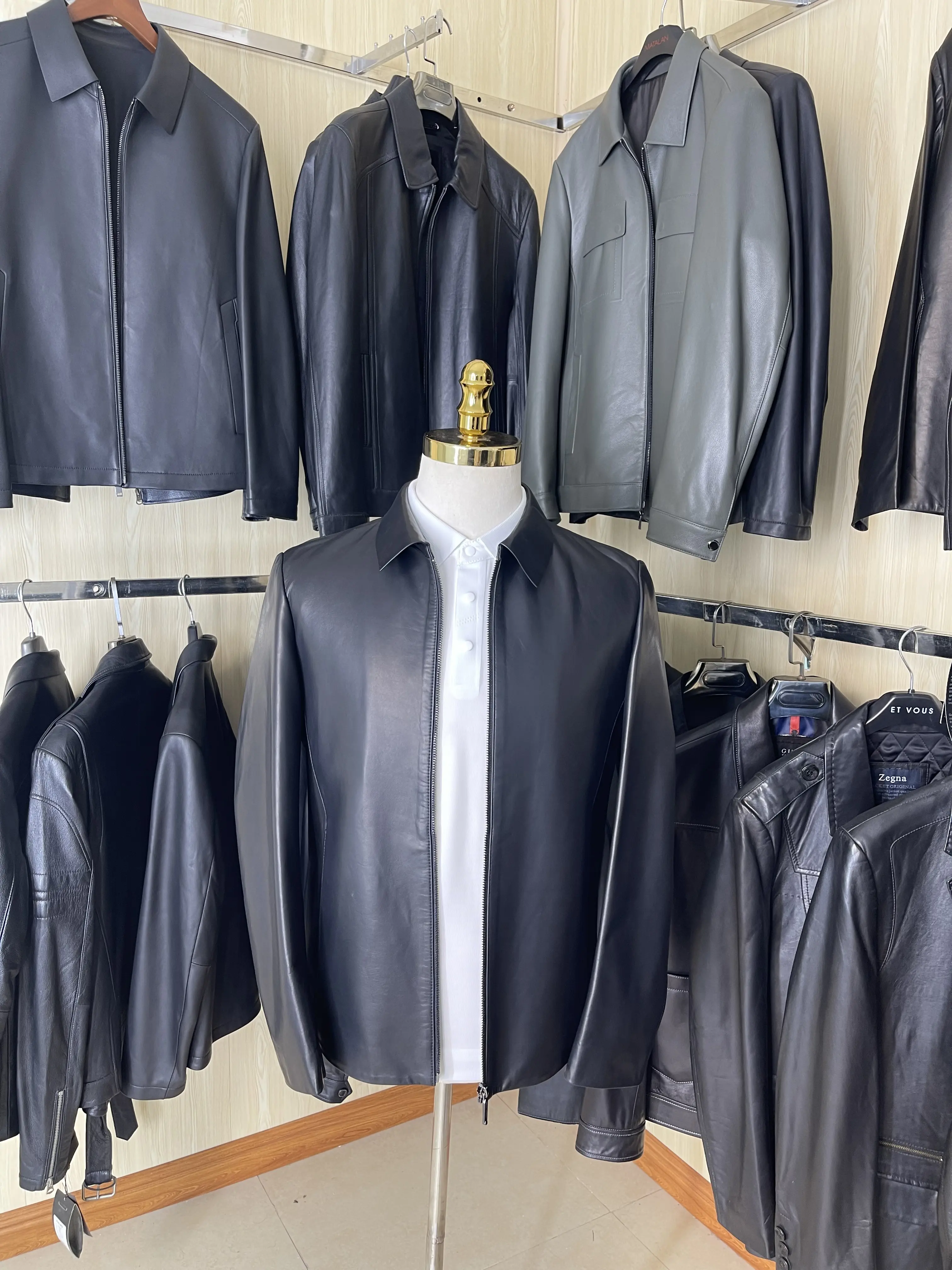 (AD09) Áo da cừu trơn cổ bẻ cao cấp LARE Leather