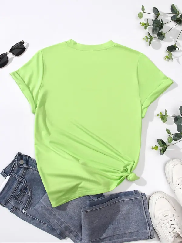 Women's Letter Print Round Neck Graphic Tee, Vintage Trendy Casual Short Sleeve T-shirt for Daily Wear, Ladies Summer Clothes 1