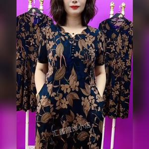 95kg fat girl can wear middle age mother floral dresses women short sleeve age reduction loose and thin v-neck ladies dress