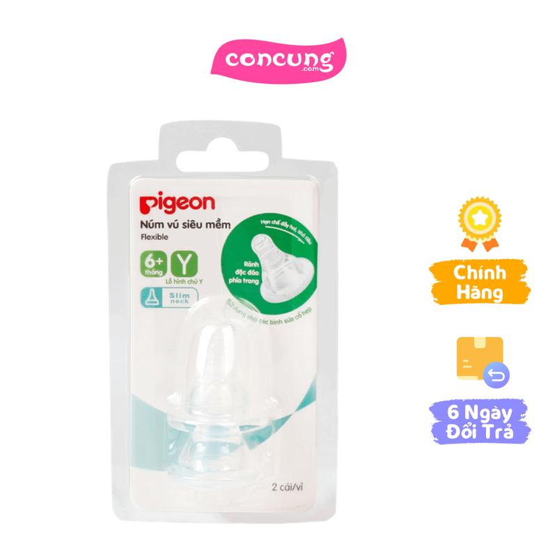 Núm vú thay bình sữa cổ hẹp Pigeon Y-cut 6M+ (2 cái)