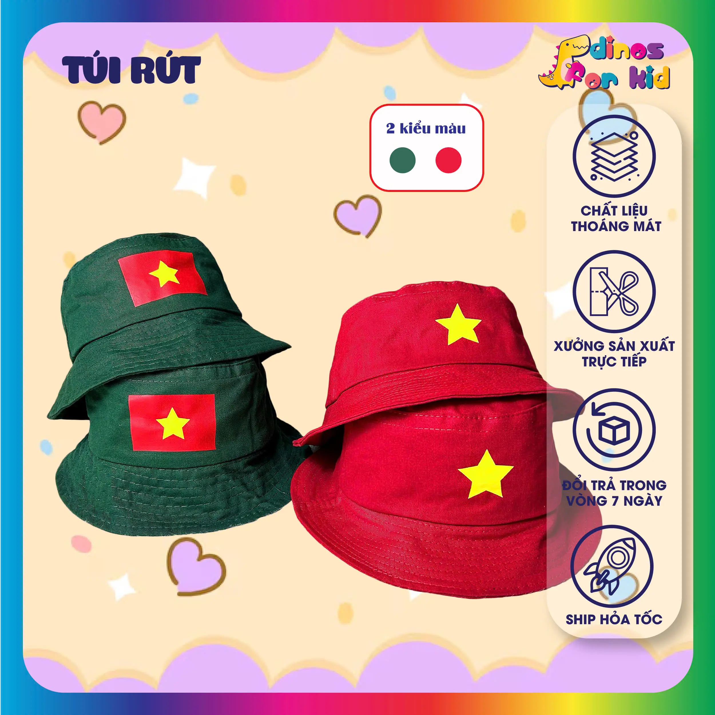 Mũ Tai Bèo Trẻ Em In Cờ Đỏ Sao Vàng Nón Xanh In Ngôi Sao Cho Bé Đi Diễn Đi Sự Kiện Mũ Dày Dặn