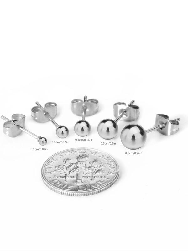 S925 Sterling Silver Round Ball Design Stud Earrings, 1/4/6 Pairs Fashionable Mixed Size Stud Earrings for Women & Men, Trendy All-match Jewelry for Birthday Gift 7