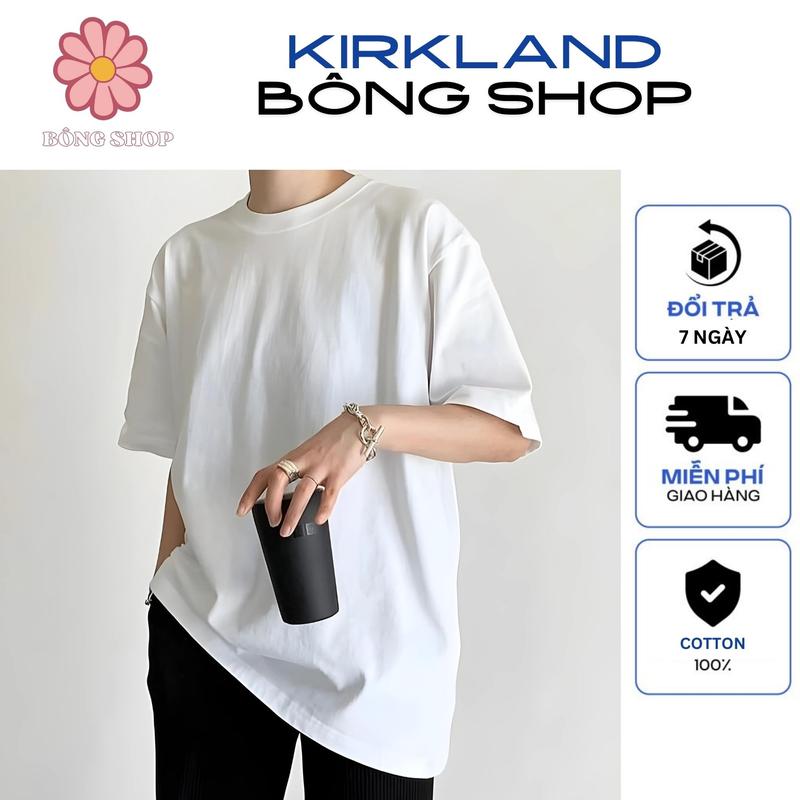 COMBO 02 áo thun TRẮNG ĐEN chọn màu thoải mái KIRKLAND Unisex Nam Nữ, Trơn, Cổ Tròn, 100% Cotton Menswear  Shirt aothun basic