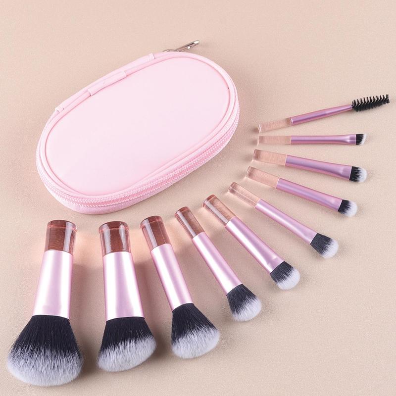 Portable Makeup Brush Set with Storage Bag, 10pcs/set Versatile Soft Makeup Brush with Soft Bristles for Beginners, Travel Size Makeup Brush Set 0