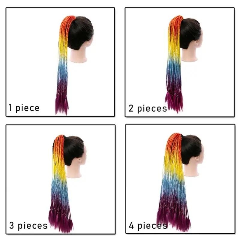 Wig Kepang Warna Gradasi Dengan Kepang Panjang Wig Kepang Wanita Tiruan Gaya Strap-On, Aksesori Rambut 60 CM Pertunjukan Panggung Cocok Untuk Dewasa Dan Anak-Anak 3