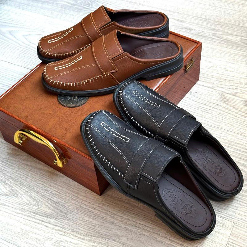 Giày tây sục giày tây hở gót nam da mềm đế may sẵng giày sục trung niên