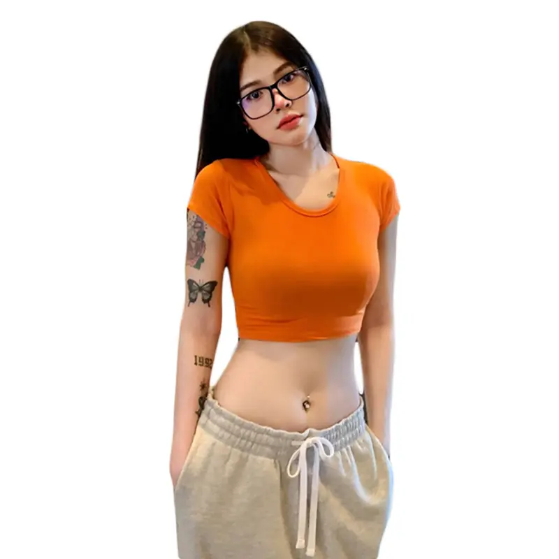 Women's Basic Crew Neck Tops Fashion Short Sleeve Solid ColorFit Shirts Streetwear