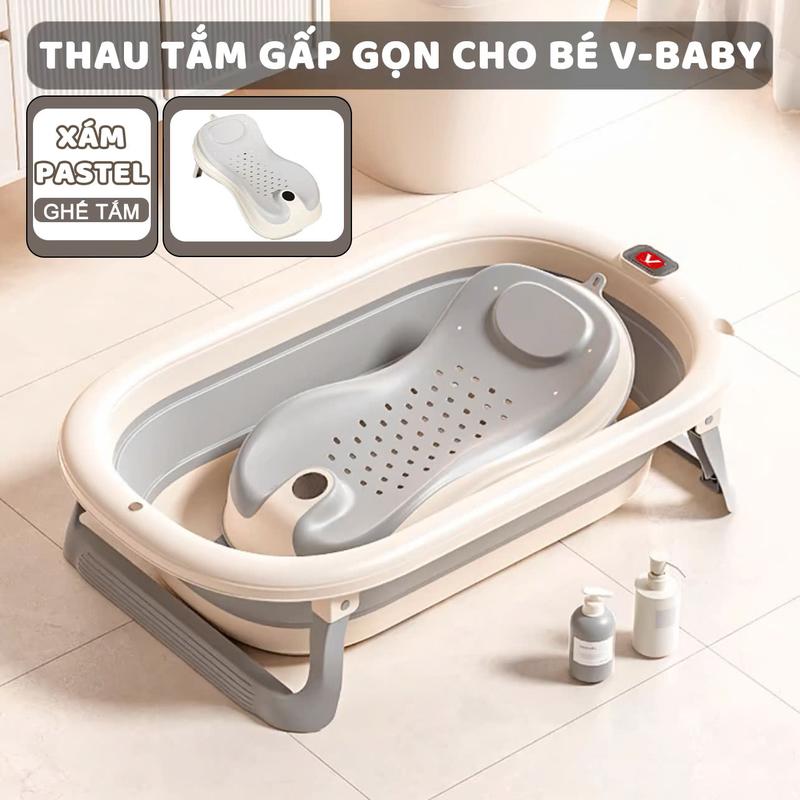  Thau Tắm Gấp Gọn Cho Bé Sơ Sinh Mẫu P01 New 2025 Chậu Tắm Trẻ Em   Kem   