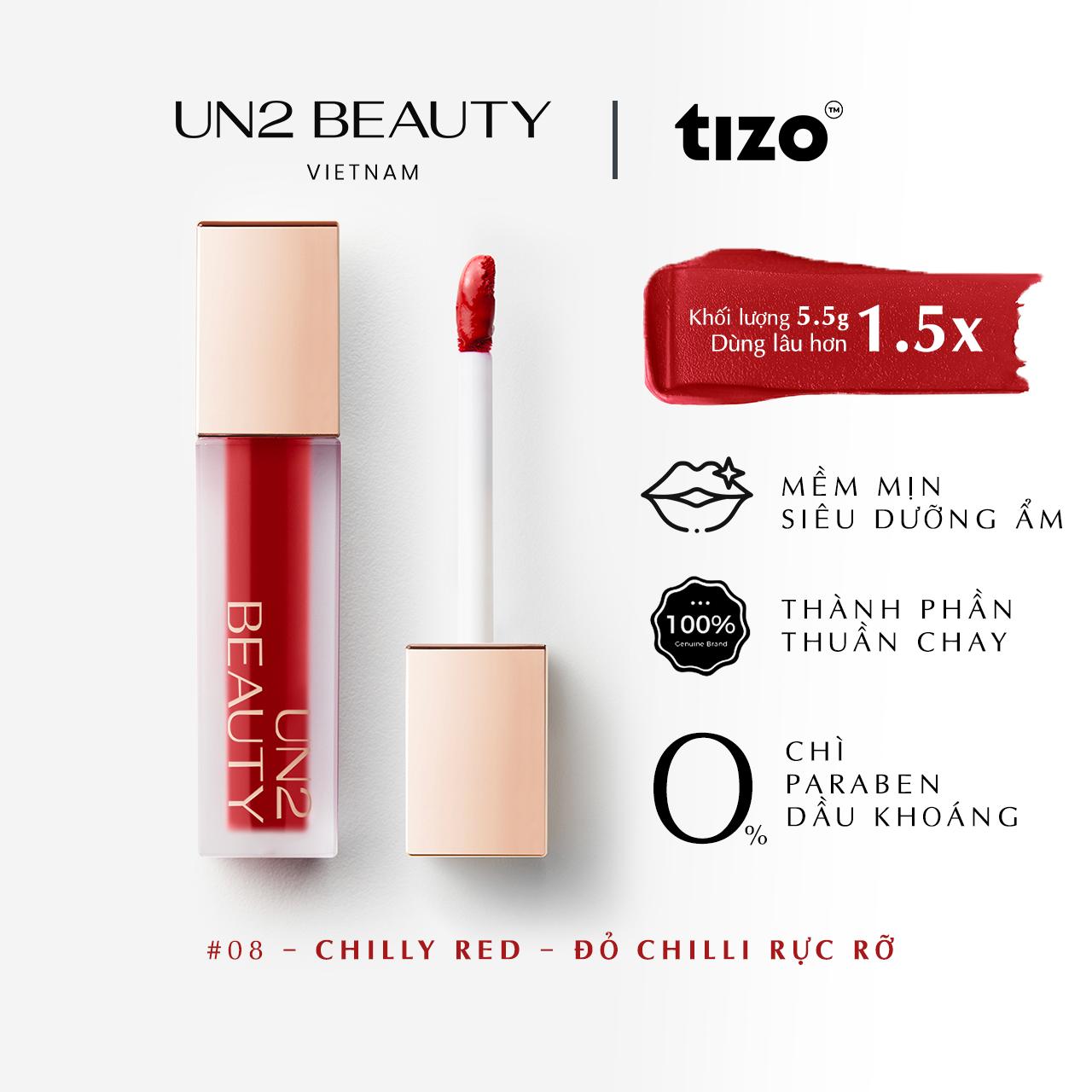 UN2 BEAUTY I SON  LÌ THUẦN CHAY DƯỠNG ẨM MỊN MÔI SOFT LIQUID LIPSTICK 5.5G MÀU 11 (CHILLLY RED) MỸ PHẨM