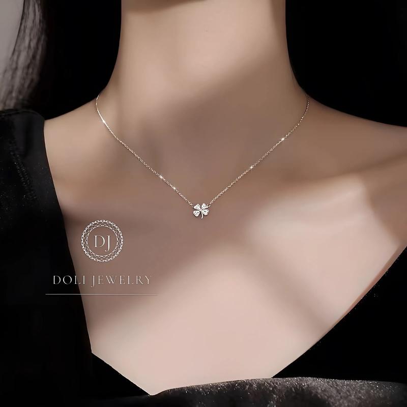 Product Introduction of Dây chuyền cỏ 4 lá bạc Ý S925 DOLI JEWELRY mặt đính đá -D06 2