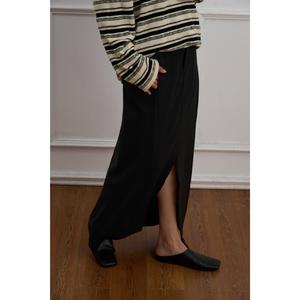 Wool Blend Curved Split Straight Half Skirt