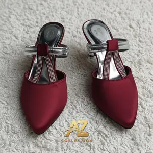 Sepatu Sandal Heels Mule's Heel Permata Elegan Tren Masa Kini Hak 5 cm Anti-Selip Angel Tali