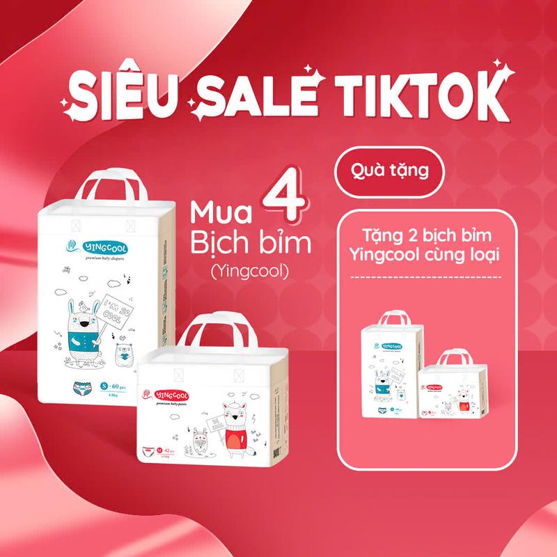 [ Combo 4 bịch tặng 2 bịch bỉm cùng loại ] Bỉm YINGCOOL SizeNB64/SD60/MD56/MQ50/L48/XL44/XXL42/XXXL40