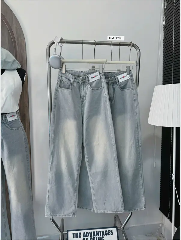 QJ45 - Quần Jeans Ống Suông Form Rộng Wash Loang Màu Bạc Phối Tag Lưng Cao Ống Rộng Tôn Dáng Form Unisex Ong Nữ 1