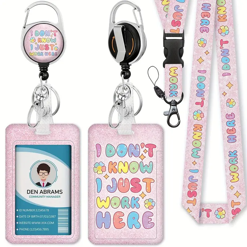 Cute Badge Holder with Retractable Reel Clip & Lanyard, 1 Count Funny Work Name Tag, Vertical ID Card Protector Case for Women Nurse 0