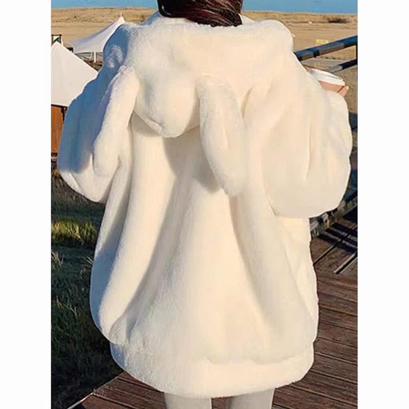  Sét áo lông tai thỏ dài kèm túi thỏ lông mềm mịn dáng rộng siêu xinh 