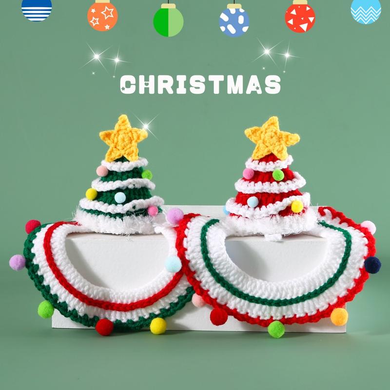 Cat and Dog Christmas Dress Up Set, Knitted Yarn, Hand Hook, Five Corners, Planet Scarf, Hat, Headwear Accessories 1