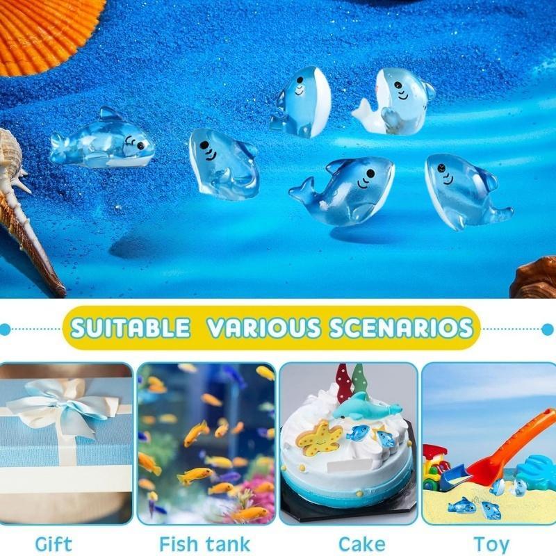 Random Color Cute Shark Shaped Resin Ornament, 10pcs/30pcs Mini Simulation Cartoon Static Fish Decoration, Fish & Aquatic Supplies for Home & Office 5