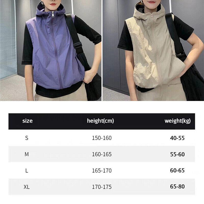 Women Hooded Vest Sleeveless Zipper Waistcoat Drawstring Thin Coat with Pockets 3