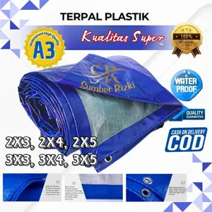 TERPAL A3 Uk. 2x3 2x4 2x5 3x3 3x4 3x5 3x6 3x7 4x4 meter tahan matahari waterproof Plastik di lengkapi ring dan Tal setiap kelilingnyai