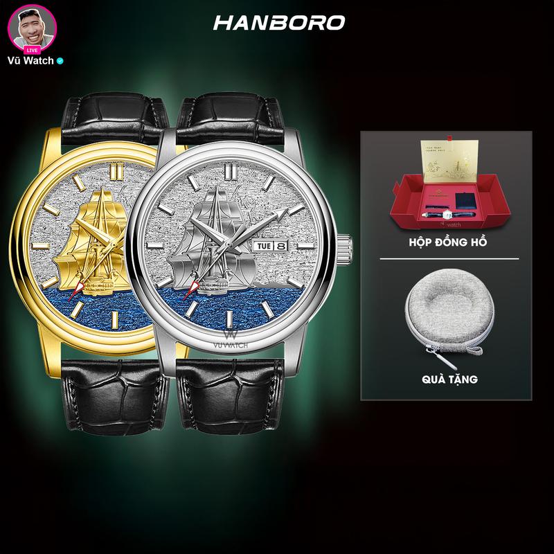 Đồng Hồ Cơ HANBORO Thuận Buồm Xuôi Gió [4042] - Smooth Sailing 8038-1 | Tặng 1 lần thay kính, 1 bộ dây da, 1 bật lửa điện & bóp đựng đồng hồ