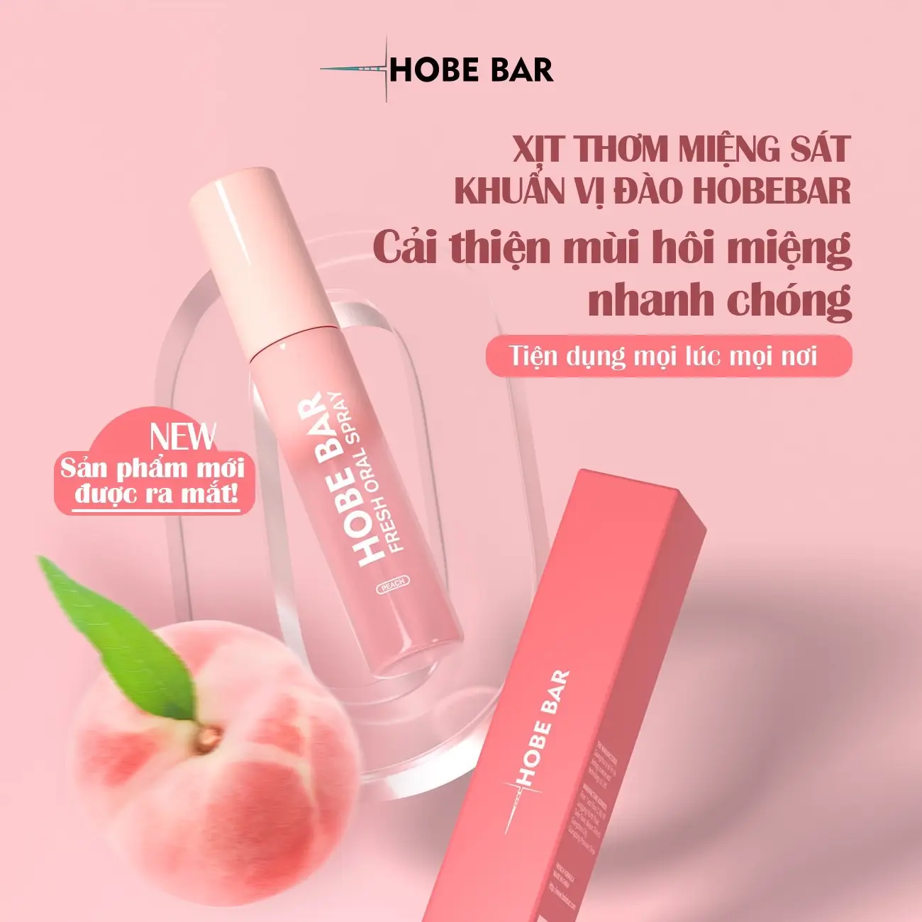 Xịt Thơm Miệng Men Vi Sinh Hobe Bar - Không Đường, Không Cồn - Xịt Miệng Vị Đào Bạc Hà Giúp Hơi Thở Thơm Mát (20Ml)