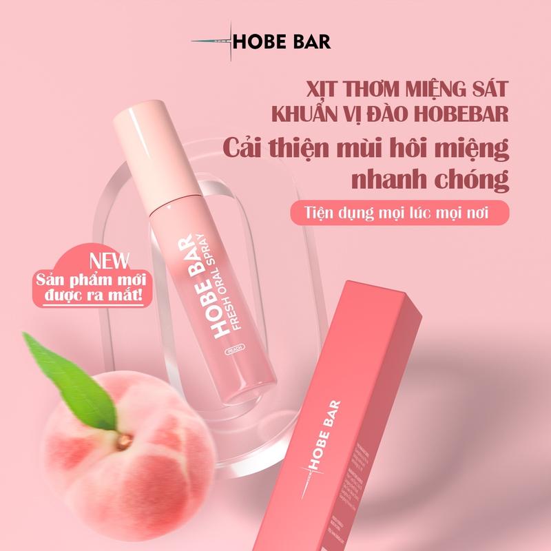 Xịt Thơm Miệng Men Vi Sinh HOBE BAR - Không Đường, Không Cồn - Xịt Miệng Vị Đào Bạc Hà Giúp Hơi Thở Thơm Mát (20ml)
