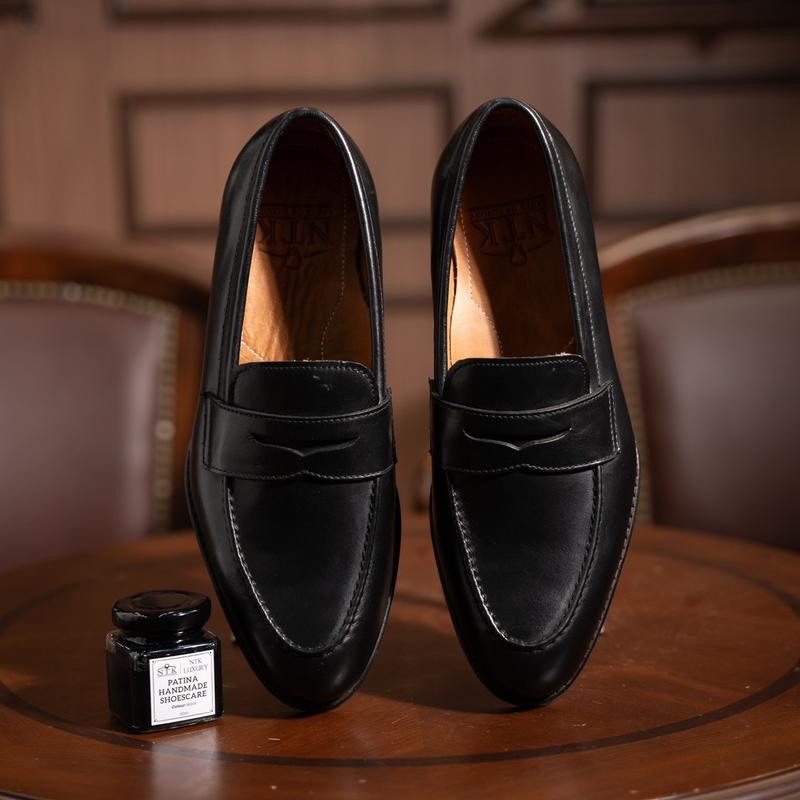Giày nam penny loafer Shoes màu đen đế cao su pháp