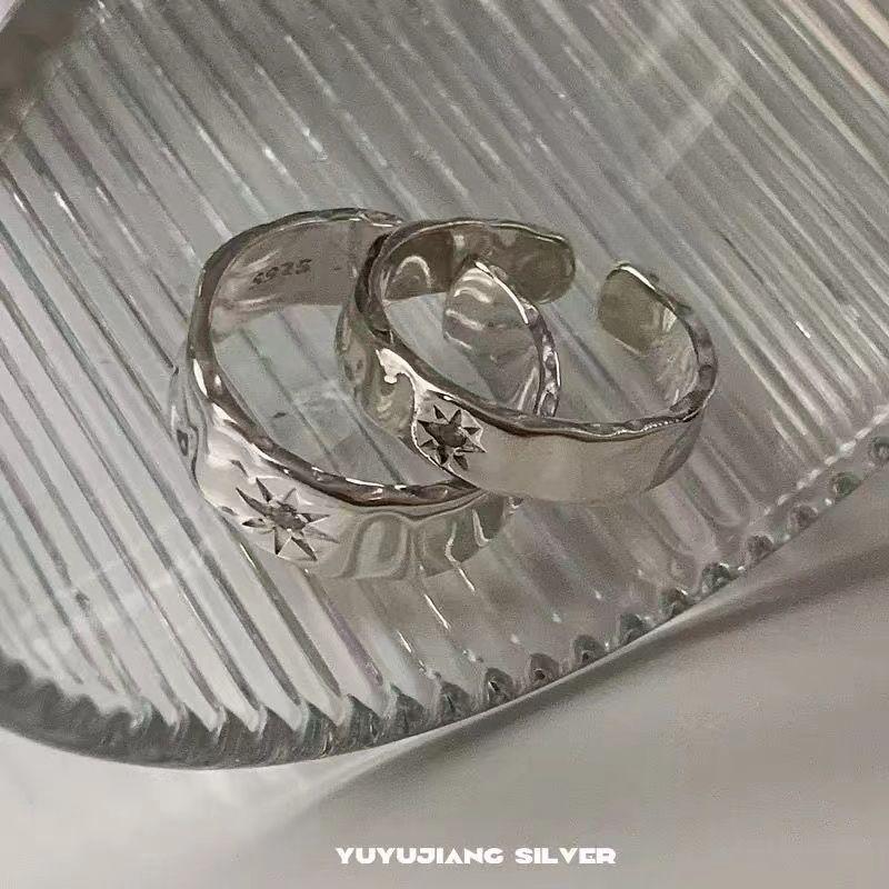 Product Introduction of [ 14k People Collection] Ins Silver Couple Rings Starburst Zircon Diamond Rings Unisex Niche Design Irregular High-end Adjustable Rings 6
