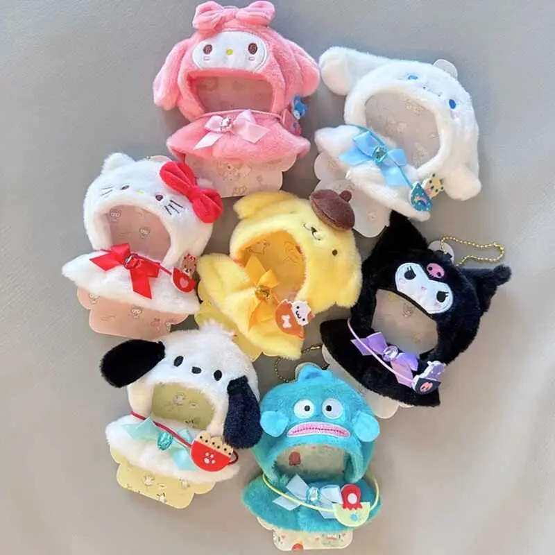 labubu Sanrio  Kuromi Melody Cinnamoroll 10cm Plush Doll Accessories Creative Plushie Cape Clothes Gifts