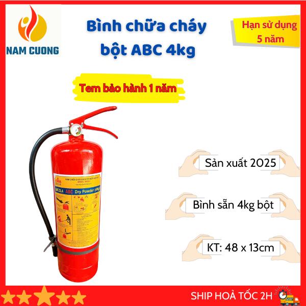 Bình chữa cháy bột ABC 4kg - bình cứu hoả trang bị cho gia đình phòng trọ, văn phòng, pccc