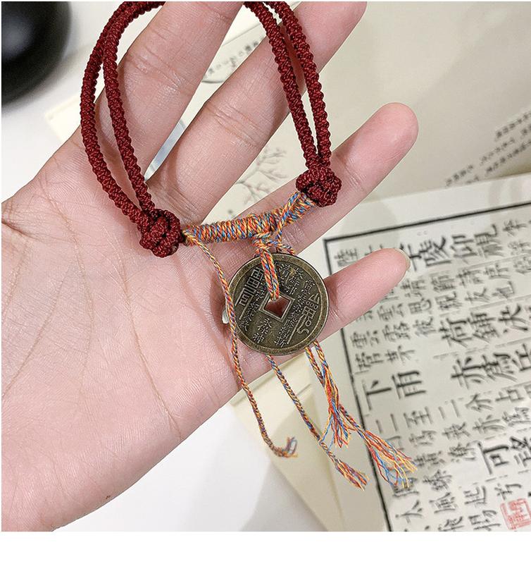 Product Introduction of New Chinese Style Mountain Ghost Spend Woven Hand Strap Women's Hollow Copper Coin Tibetan Style Hand-Woven Bracelet Non-Mainstream Style National Fashion Decoration 9
