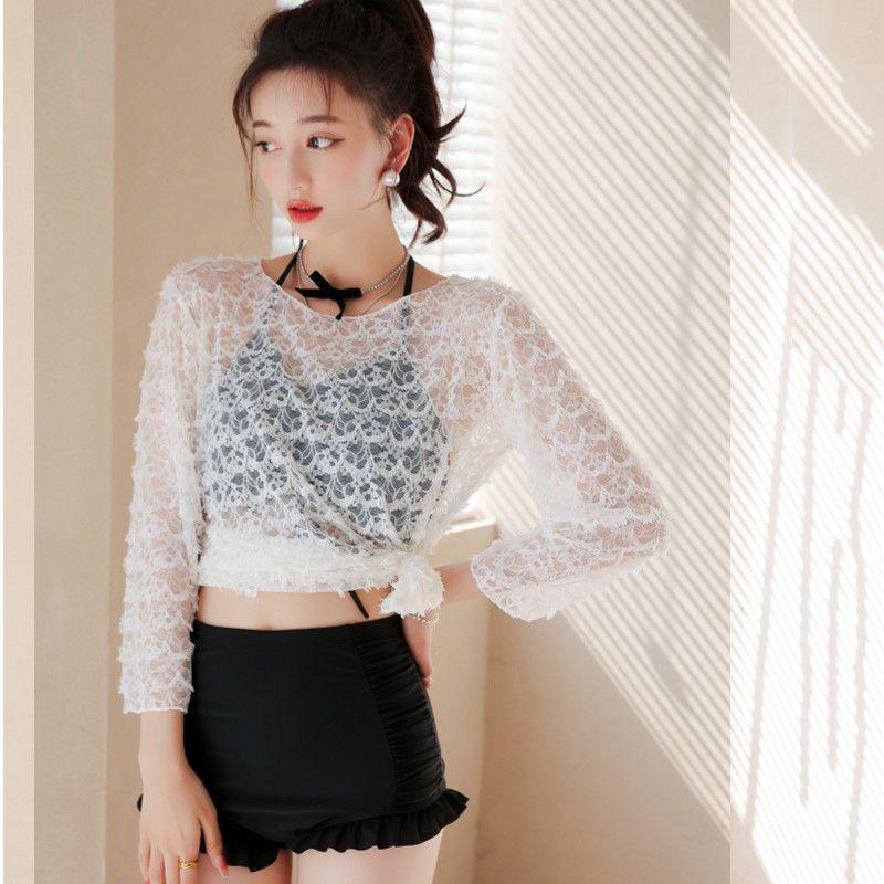 Product Introduction of Women's Swimsuit 2025 New Korean Ins Sexy Three-Piece Set Tummy Control Slimming Gathered Conservative Fairy Style Swimwear 25