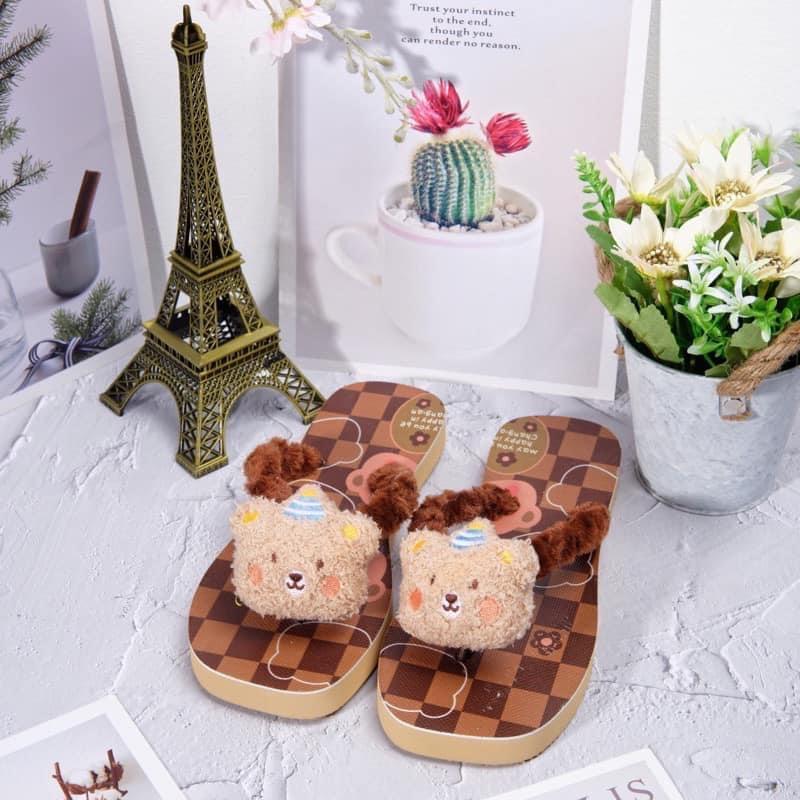 Product Introduction of Dép kẹp nữ  họa tiết gắn bông Gấu nâu cute đáng yêu mềm mại form xinh chuẩn size 1